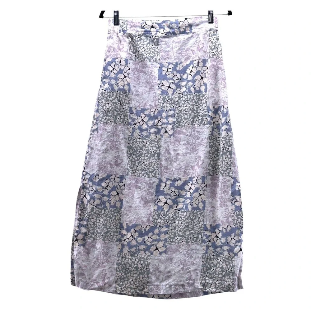 Linen Floral Maxi‎ Skirt Cream Small